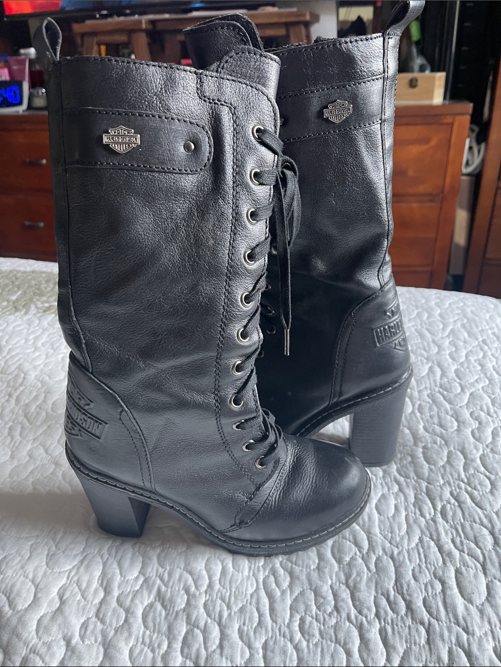 Harley-Davidson Women's Black Lace-Up Mid-Calf Boots